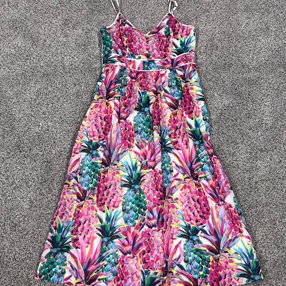 J.Crew Cotton Sleeveless Midi Dress Size 2T Ratti Pineapple Pink Tropical Preppy - Picture 4 of 13
